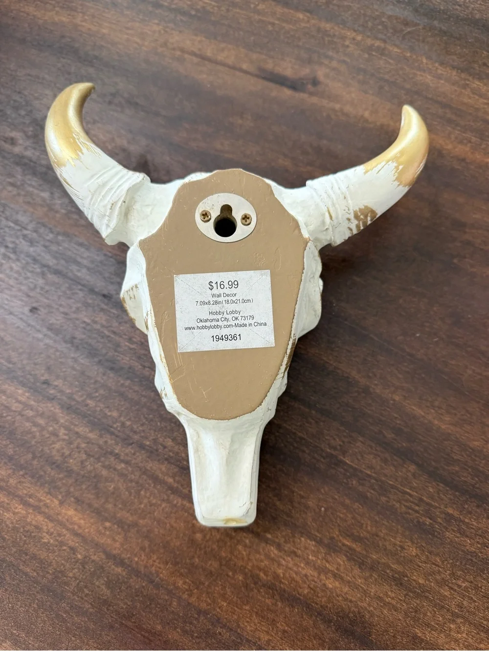 Hobby Lobby White and Gold Bull Skull Hook